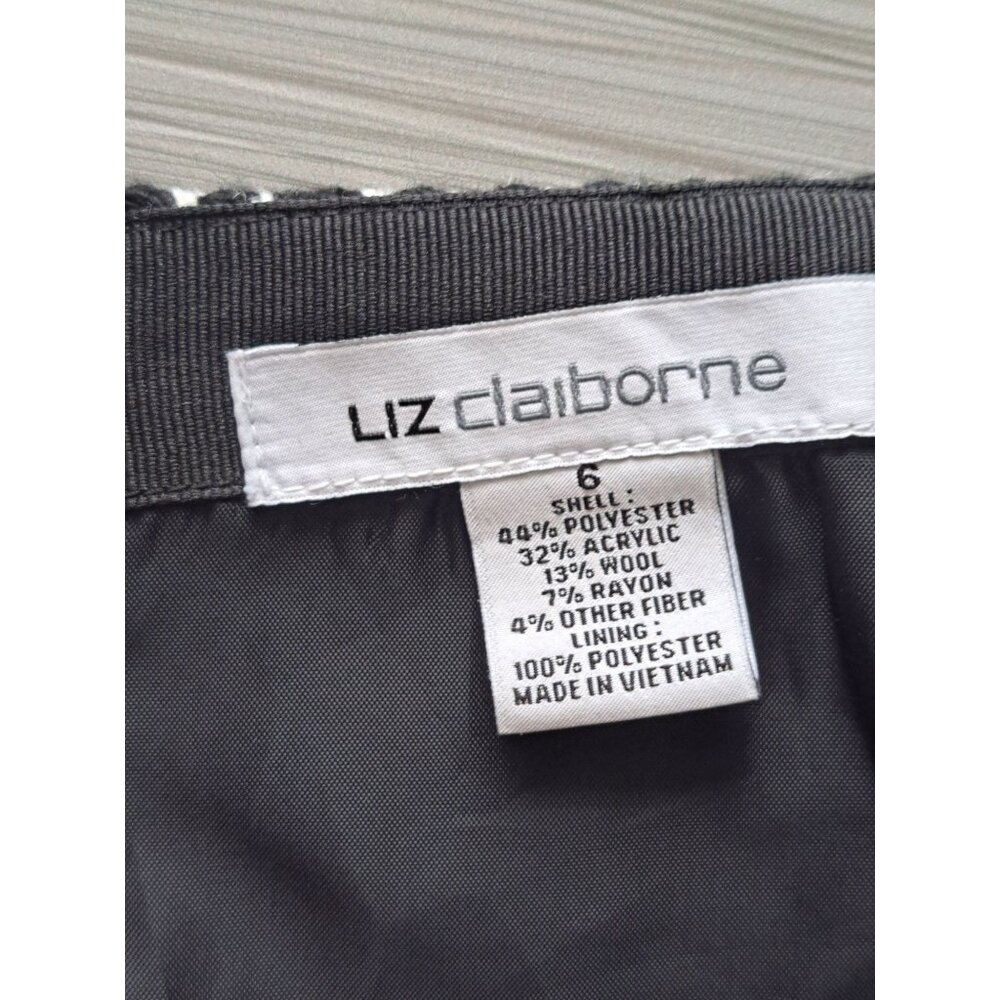 Vtg Liz Claiborne Houndstooth Black & White Pencil Skirt Size 6 Wool Blend - Picture 3 of 8